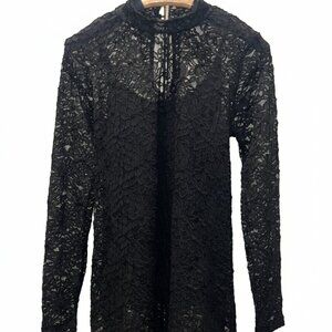 NWT Jessica Simpson Maternity Black Long Sleeve Lace Illusion Long Top